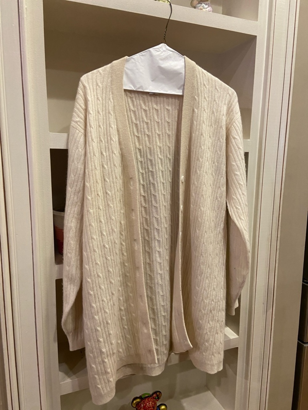 Vintage Erdus Cream Long Cable Knit button Cardigan 100% Cashmere